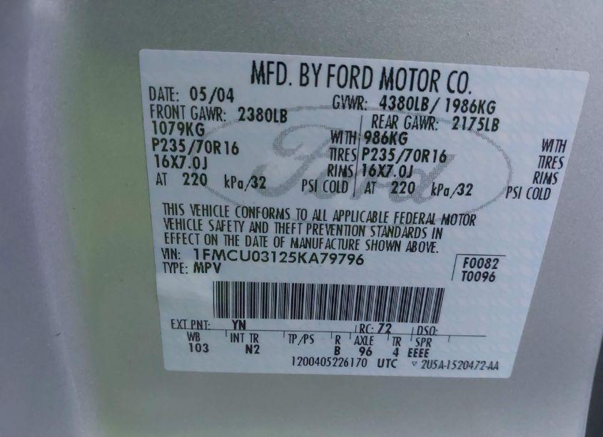 Photo 9 of 2005 Ford Escape XLT (VIN 1FMCU03125KA79796)