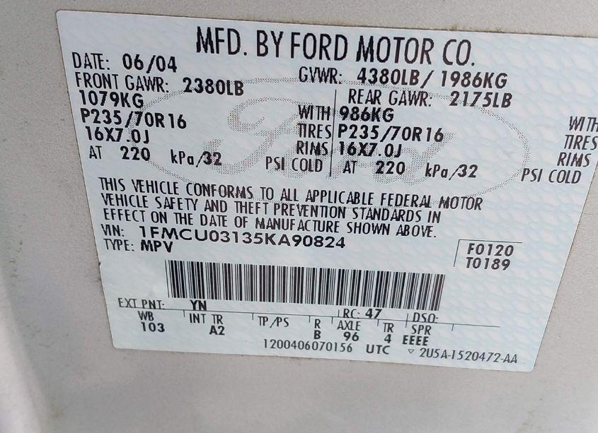 Photo 9 of 2005 Ford Escape XLT (VIN 1FMCU03135KA90824)