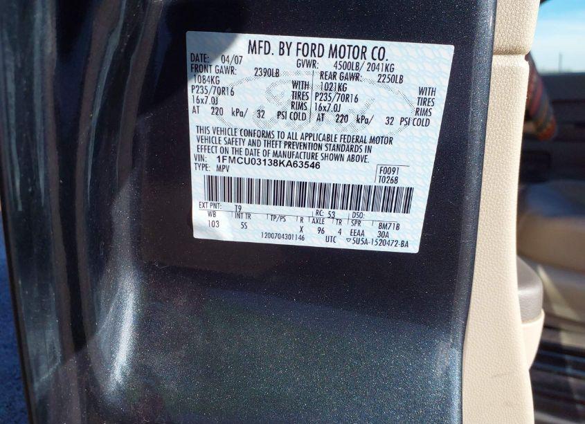 Photo 9 of 2008 Ford Escape XLT (VIN 1FMCU03138KA63546)