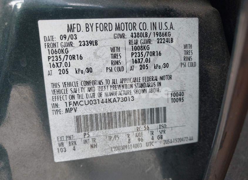 Photo 9 of 2004 Ford Escape XLT (VIN 1FMCU03144KA73013)