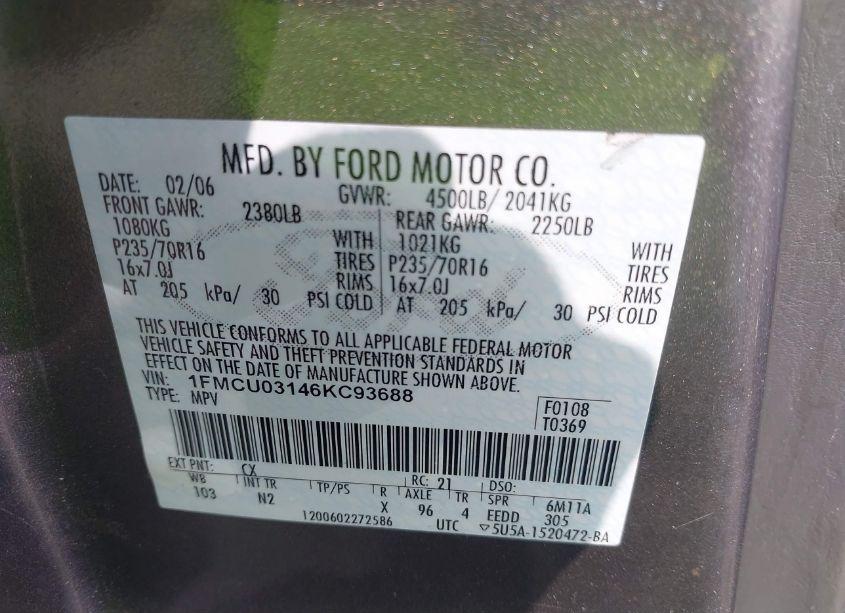 Photo 9 of 2006 Ford Escape XLT/XLT SPORT (VIN 1FMCU03146KC93688)