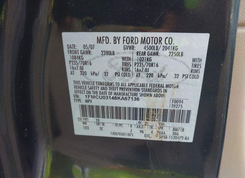 Photo 9 of 2008 Ford Escape XLT (VIN 1FMCU03148KA67136)