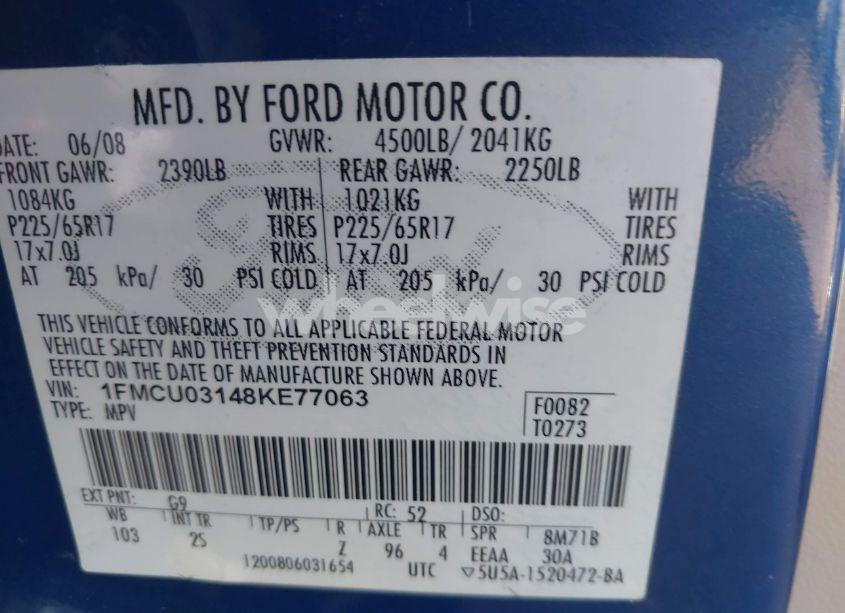 Photo 9 of 2008 Ford Escape XLT (VIN 1FMCU03148KE77063)