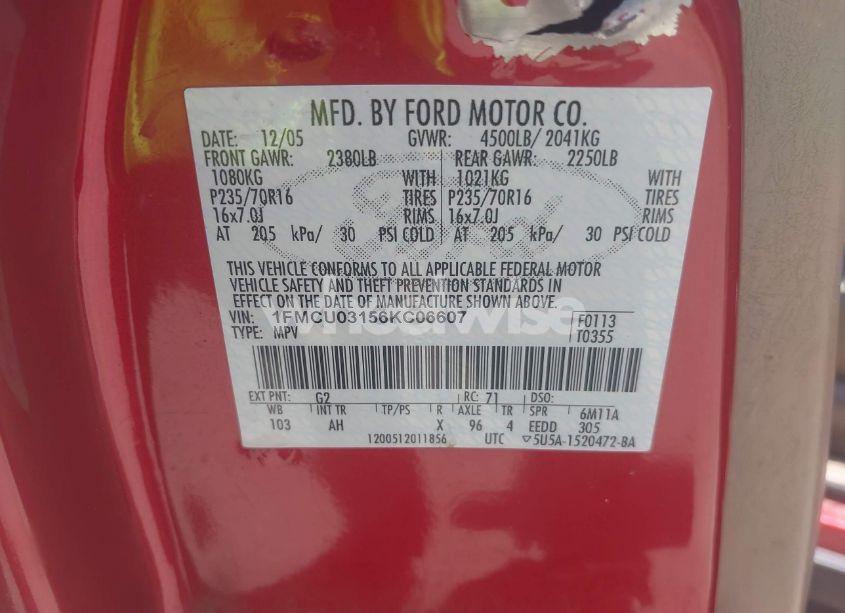 Photo 9 of 2006 Ford Escape XLT/XLT SPORT (VIN 1FMCU03156KC06607)