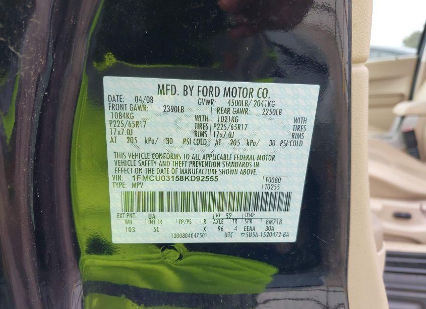 Photo 9 of 2008 Ford Escape XLT (VIN 1FMCU03158KD92555)