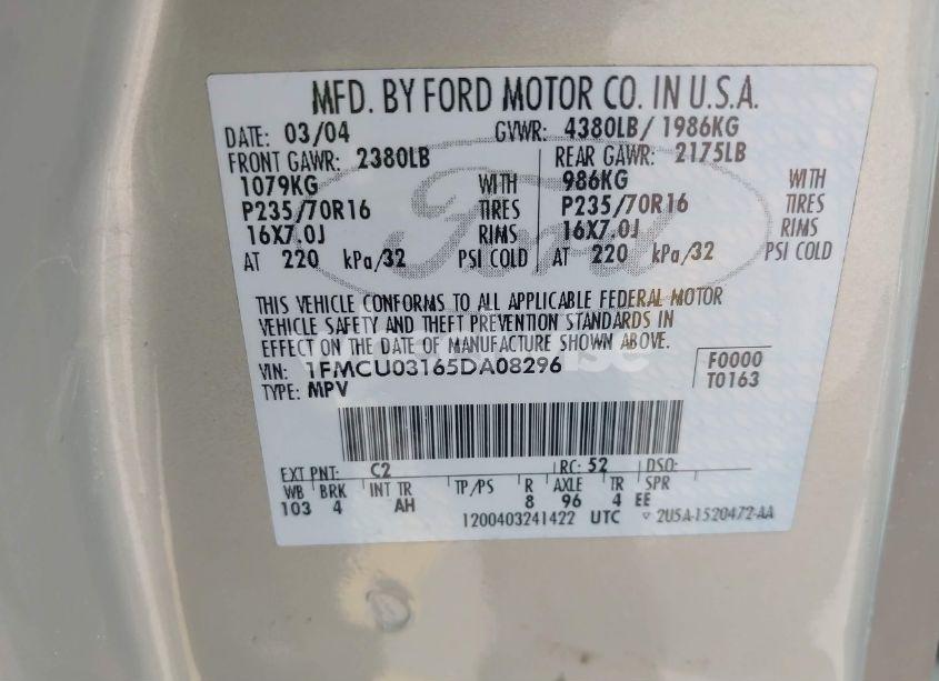 Photo 9 of 2005 Ford Escape XLT (VIN 1FMCU03165DA08296)