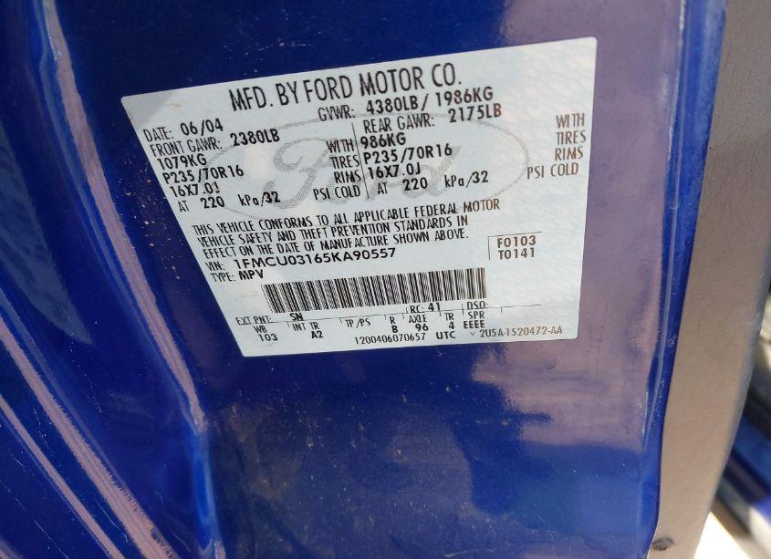 Photo 9 of 2005 Ford Escape XLT (VIN 1FMCU03165KA90557)