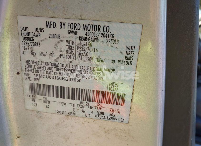Photo 9 of 2006 Ford Escape XLT/XLT SPORT (VIN 1FMCU03166KB47650)