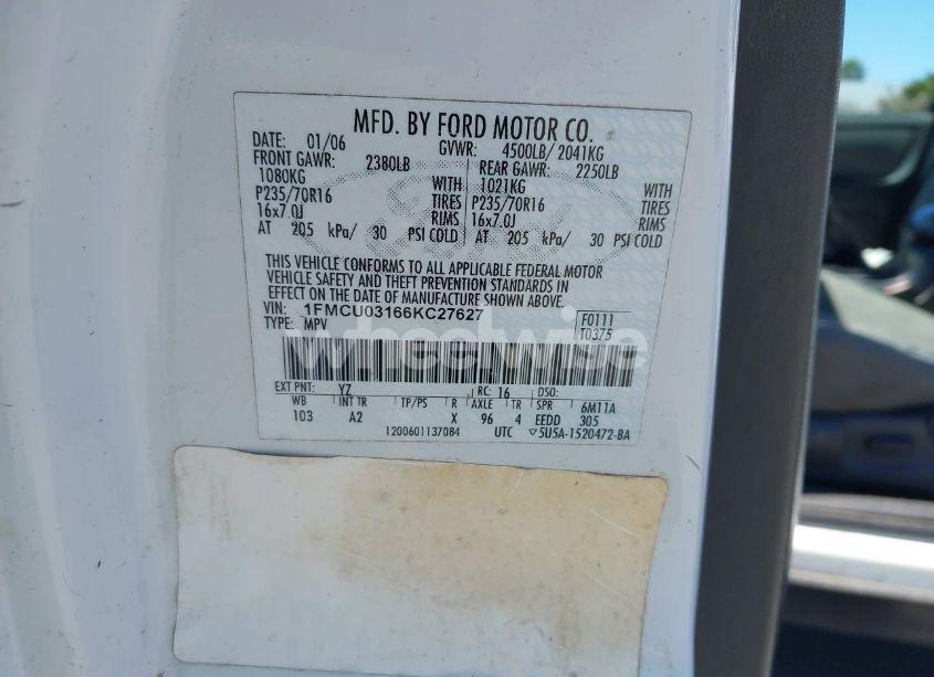 Photo 9 of 2006 Ford Escape XLT/XLT SPORT (VIN 1FMCU03166KC27627)