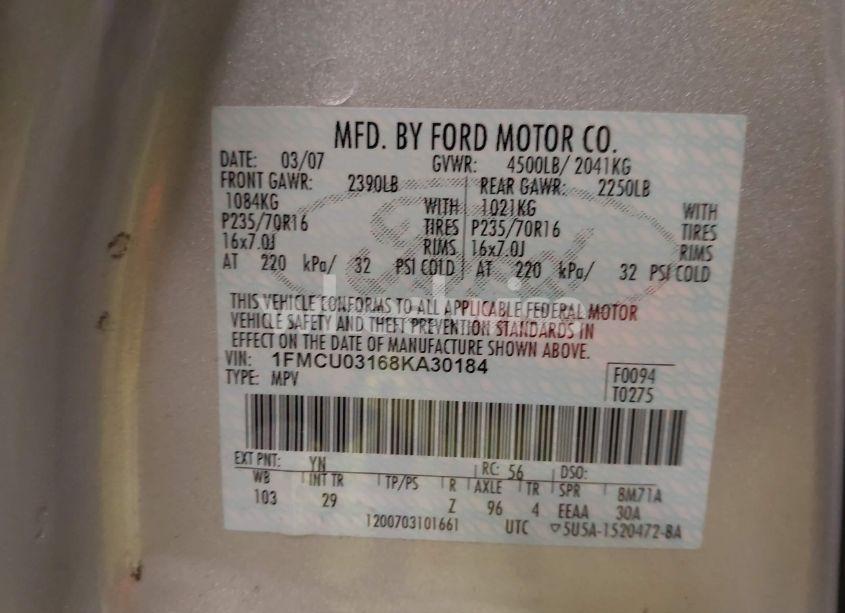 Photo 9 of 2008 Ford Escape XLT (VIN 1FMCU03168KA30184)