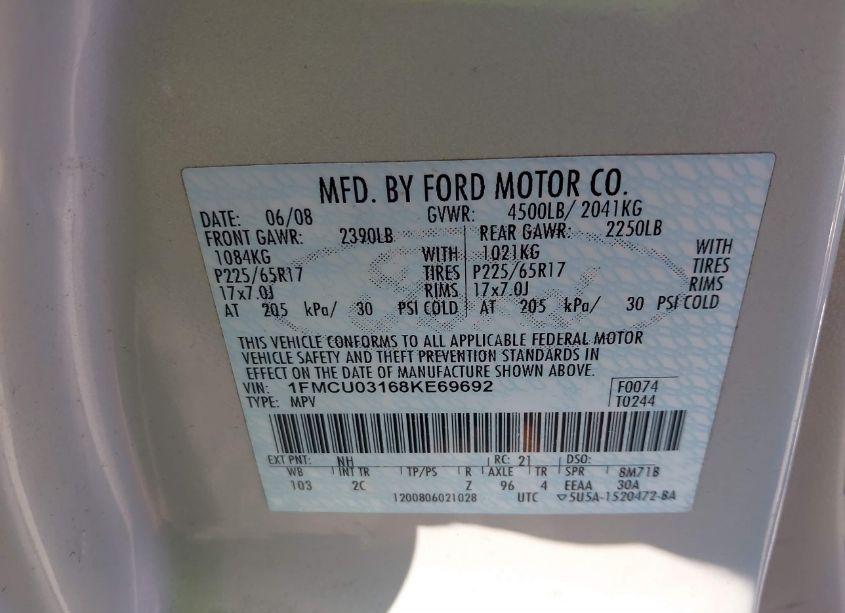 Photo 9 of 2008 Ford Escape XLT (VIN 1FMCU03168KE69692)