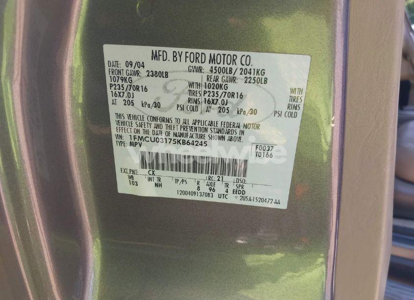 Photo 9 of 2005 Ford Escape XLT (VIN 1FMCU03175KB64245)