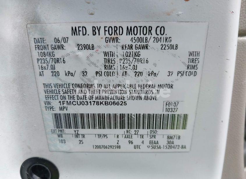 Photo 9 of 2008 Ford Escape XLT (VIN 1FMCU03178KB06625)