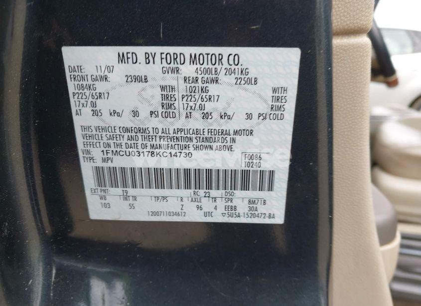 Photo 9 of 2008 Ford Escape XLT (VIN 1FMCU03178KC14730)