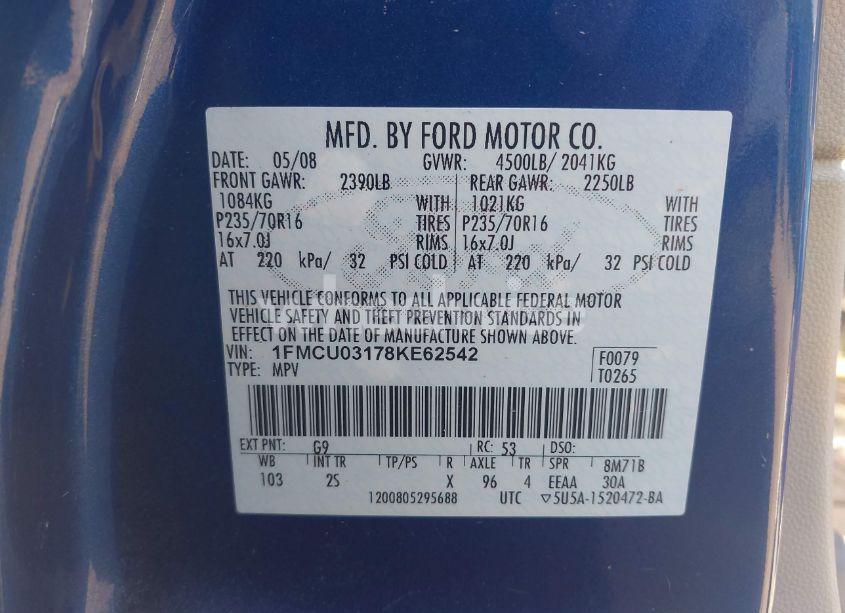 Photo 9 of 2008 Ford Escape XLT (VIN 1FMCU03178KE62542)