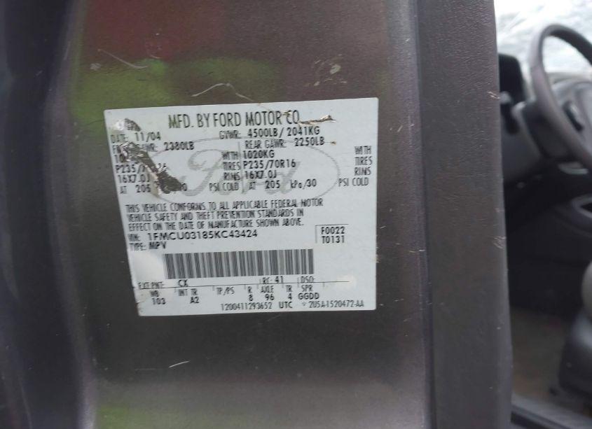 Photo 9 of 2005 Ford Escape XLT (VIN 1FMCU03185KC43424)