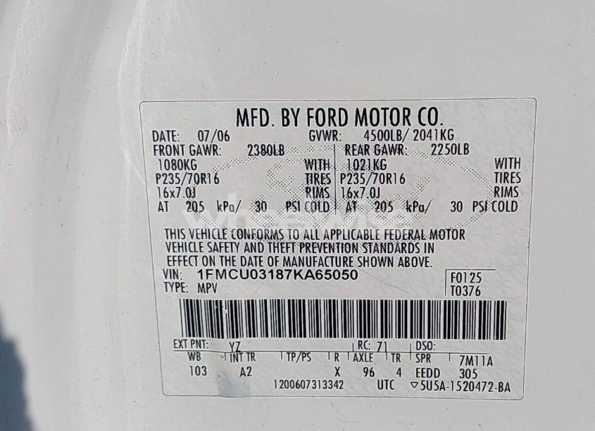 Photo 9 of 2007 Ford Escape XLT/XLT SPORT (VIN 1FMCU03187KA65050)