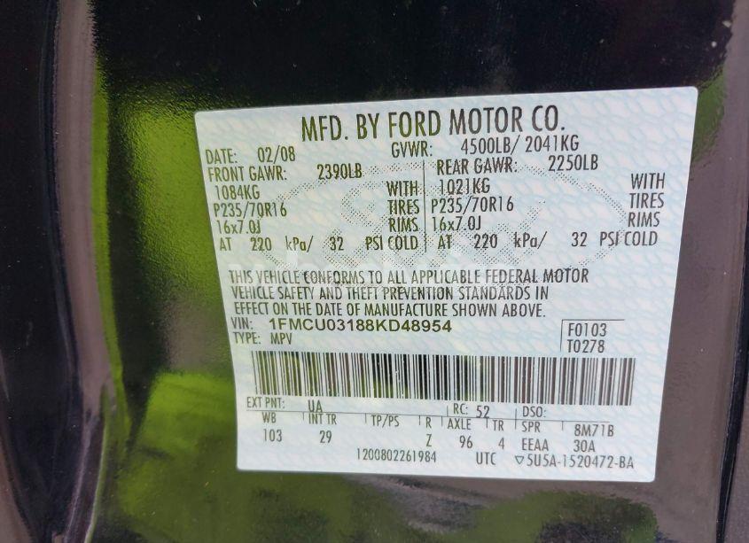 Photo 9 of 2008 Ford Escape XLT (VIN 1FMCU03188KD48954)