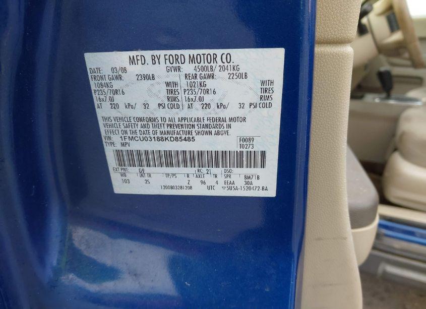 Photo 9 of 2008 Ford Escape XLT (VIN 1FMCU03188KD85485)