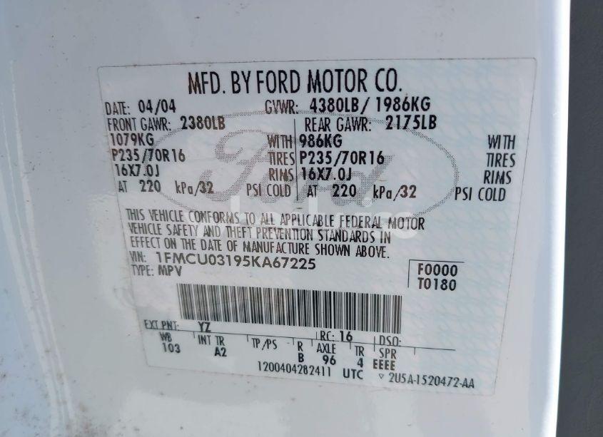 Photo 9 of 2005 Ford Escape XLT (VIN 1FMCU03195KA67225)