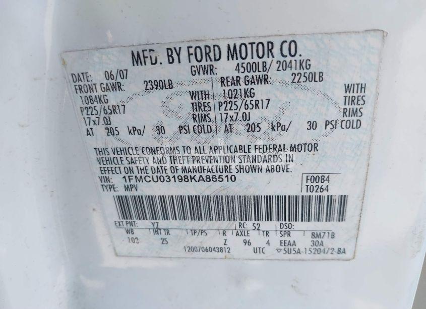 Photo 9 of 2008 Ford Escape XLT (VIN 1FMCU03198KA86510)