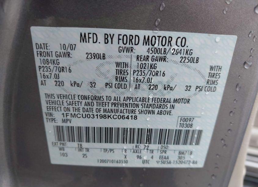 Photo 9 of 2008 Ford Escape XLT (VIN 1FMCU03198KC06418)