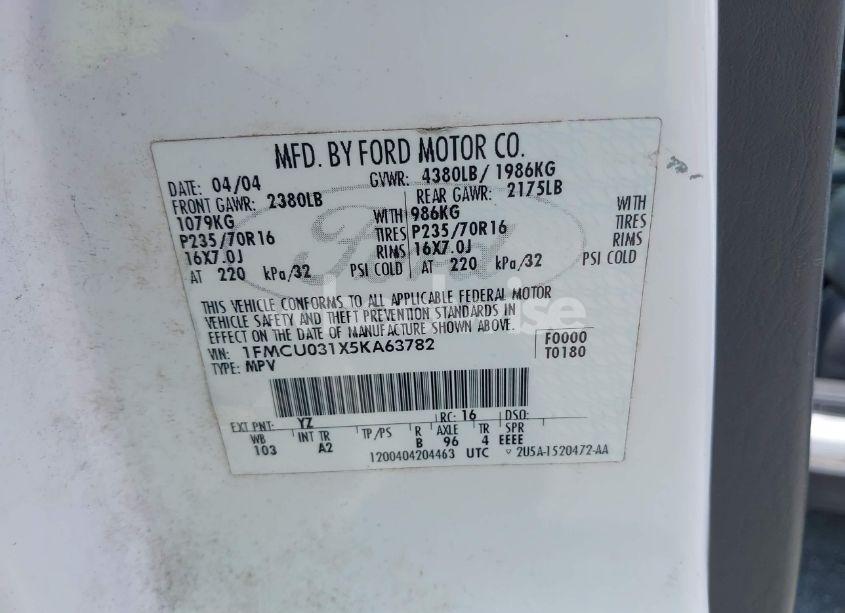 Photo 9 of 2005 Ford Escape XLT (VIN 1FMCU031X5KA63782)