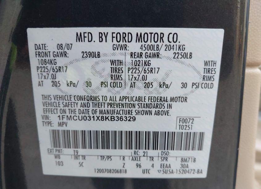 Photo 9 of 2008 Ford Escape XLT (VIN 1FMCU031X8KB36329)