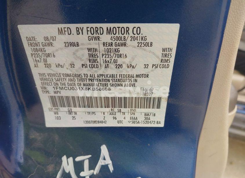 Photo 9 of 2008 Ford Escape XLT (VIN 1FMCU031X8KB58668)