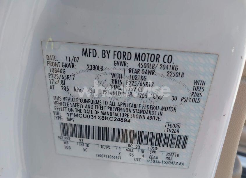 Photo 9 of 2008 Ford Escape XLT (VIN 1FMCU031X8KC24894)