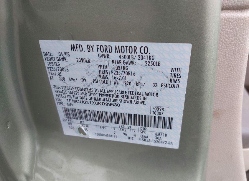 Photo 9 of 2008 Ford Escape XLT (VIN 1FMCU031X8KD99680)