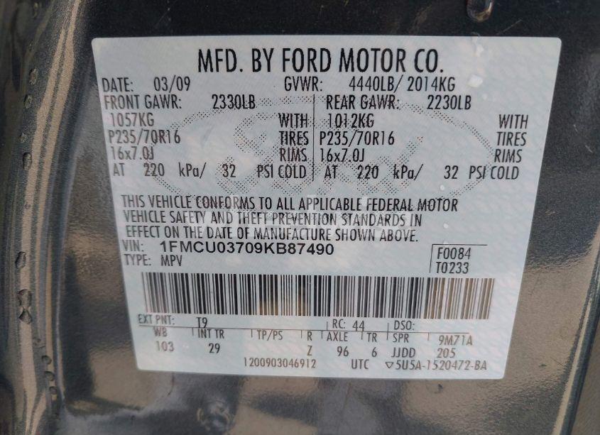 Photo 9 of 2009 Ford Escape XLT (VIN 1FMCU03709KB87490)