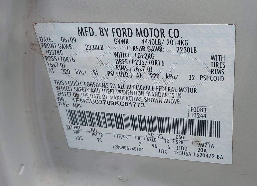 Photo 9 of 2009 Ford Escape XLT (VIN 1FMCU03709KC81773)