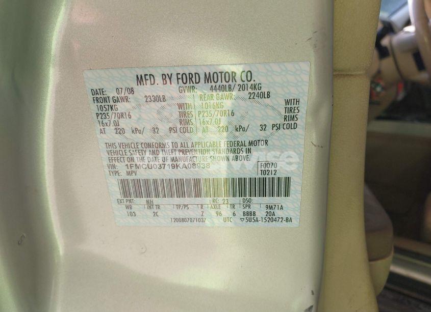 Photo 9 of 2009 Ford Escape XLT (VIN 1FMCU03719KA08938)