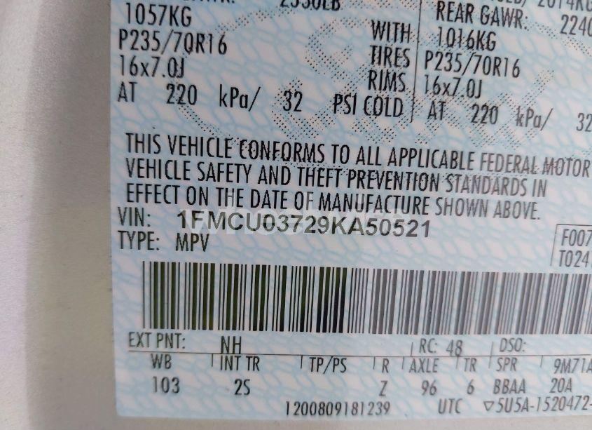 Photo 9 of 2009 Ford Escape XLT (VIN 1FMCU03729KA50521)