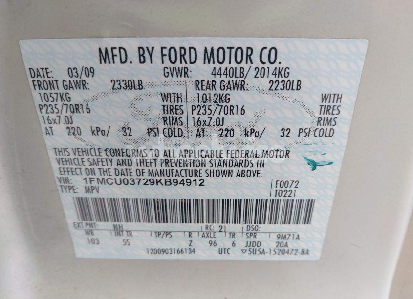 Photo 9 of 2009 Ford Escape XLT (VIN 1FMCU03729KB94912)