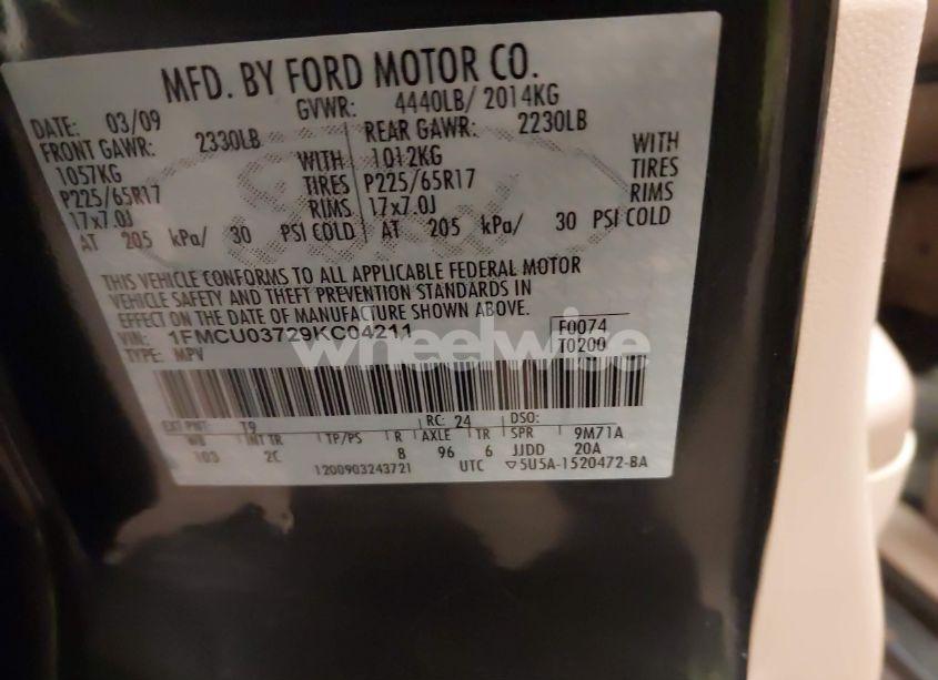 Photo 9 of 2009 Ford Escape XLT (VIN 1FMCU03729KC04211)