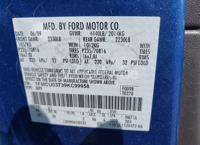 Photo 9 of 2009 Ford Escape XLT (VIN 1FMCU03739KC99958)
