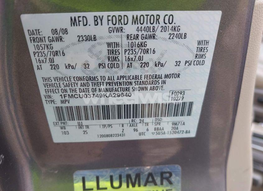 Photo 9 of 2009 Ford Escape XLT (VIN 1FMCU03749KA29640)