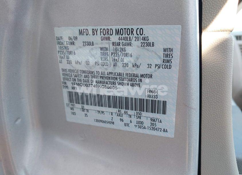 Photo 9 of 2009 Ford Escape XLT (VIN 1FMCU03749KC80805)