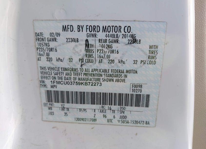 Photo 9 of 2009 Ford Escape XLT (VIN 1FMCU03759KB72273)