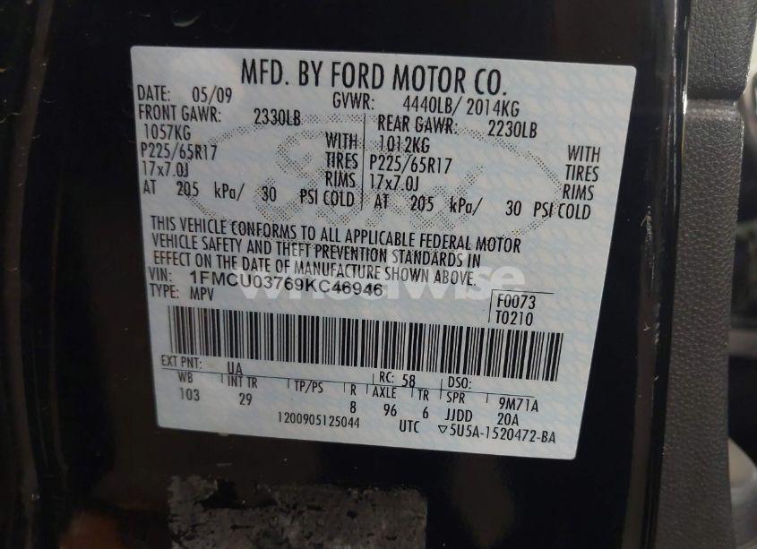 Photo 9 of 2009 Ford Escape XLT (VIN 1FMCU03769KC46946)