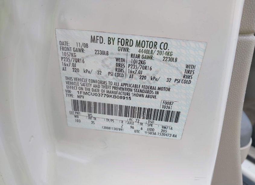 Photo 9 of 2009 Ford Escape XLT (VIN 1FMCU03779KB08915)