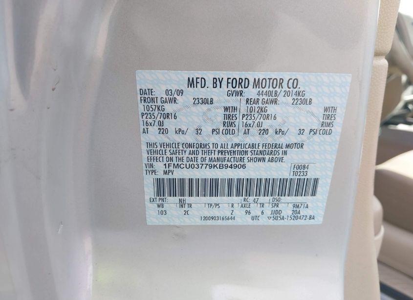 Photo 9 of 2009 Ford Escape XLT (VIN 1FMCU03779KB94906)