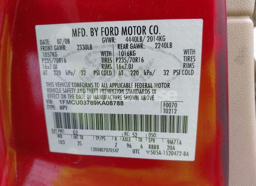 Photo 9 of 2009 Ford Escape XLT (VIN 1FMCU03789KA08788)