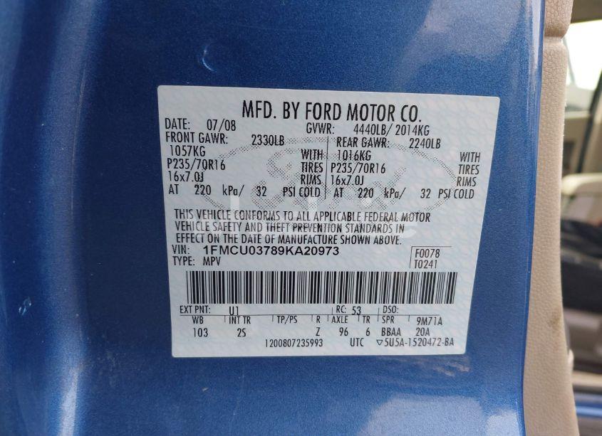 Photo 9 of 2009 Ford Escape XLT (VIN 1FMCU03789KA20973)