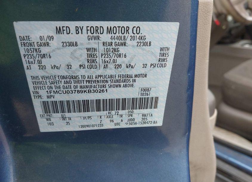 Photo 9 of 2009 Ford Escape XLT (VIN 1FMCU03789KB30261)