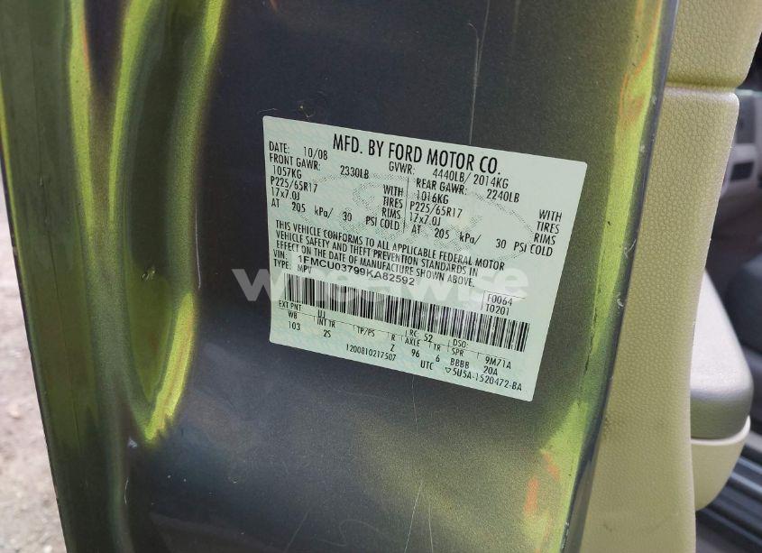 Photo 9 of 2009 Ford Escape XLT (VIN 1FMCU03799KA82592)