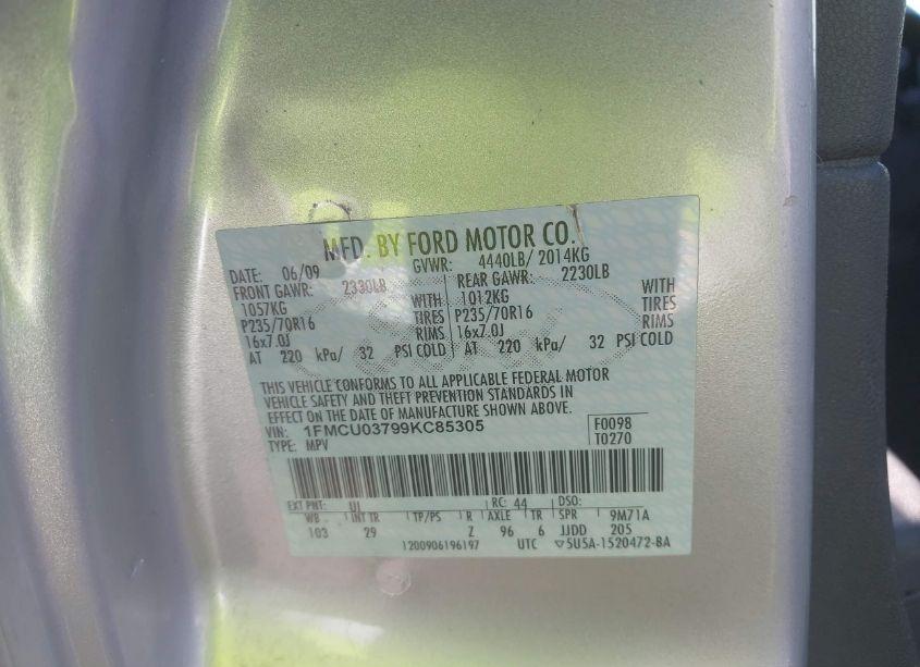 Photo 9 of 2009 Ford Escape XLT (VIN 1FMCU03799KC85305)