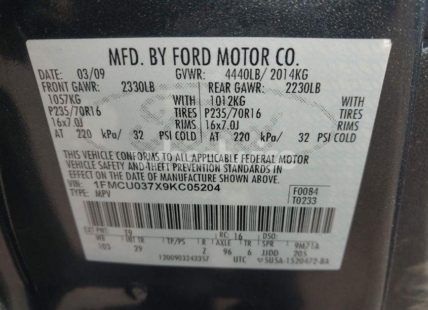 Photo 9 of 2009 Ford Escape XLT (VIN 1FMCU037X9KC05204)